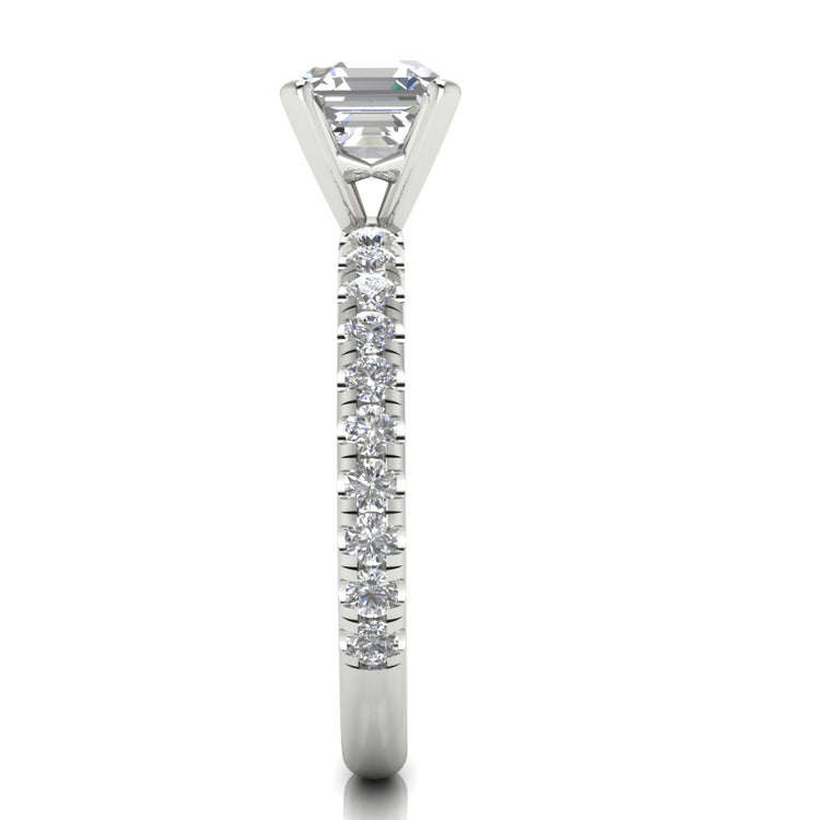 Classic Pave Emerald Cut Moissanite Engagement Ring
