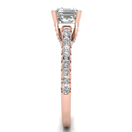 Bridge Pave Emerald Cut Moissanite Engagement Ring