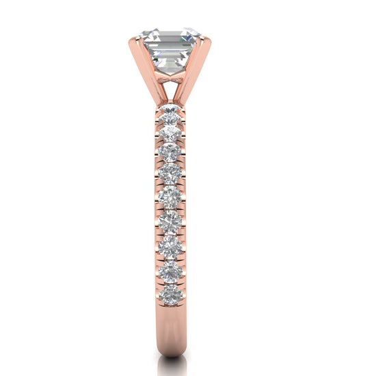 Classic Pave Emerald Cut Moissanite Engagement Ring