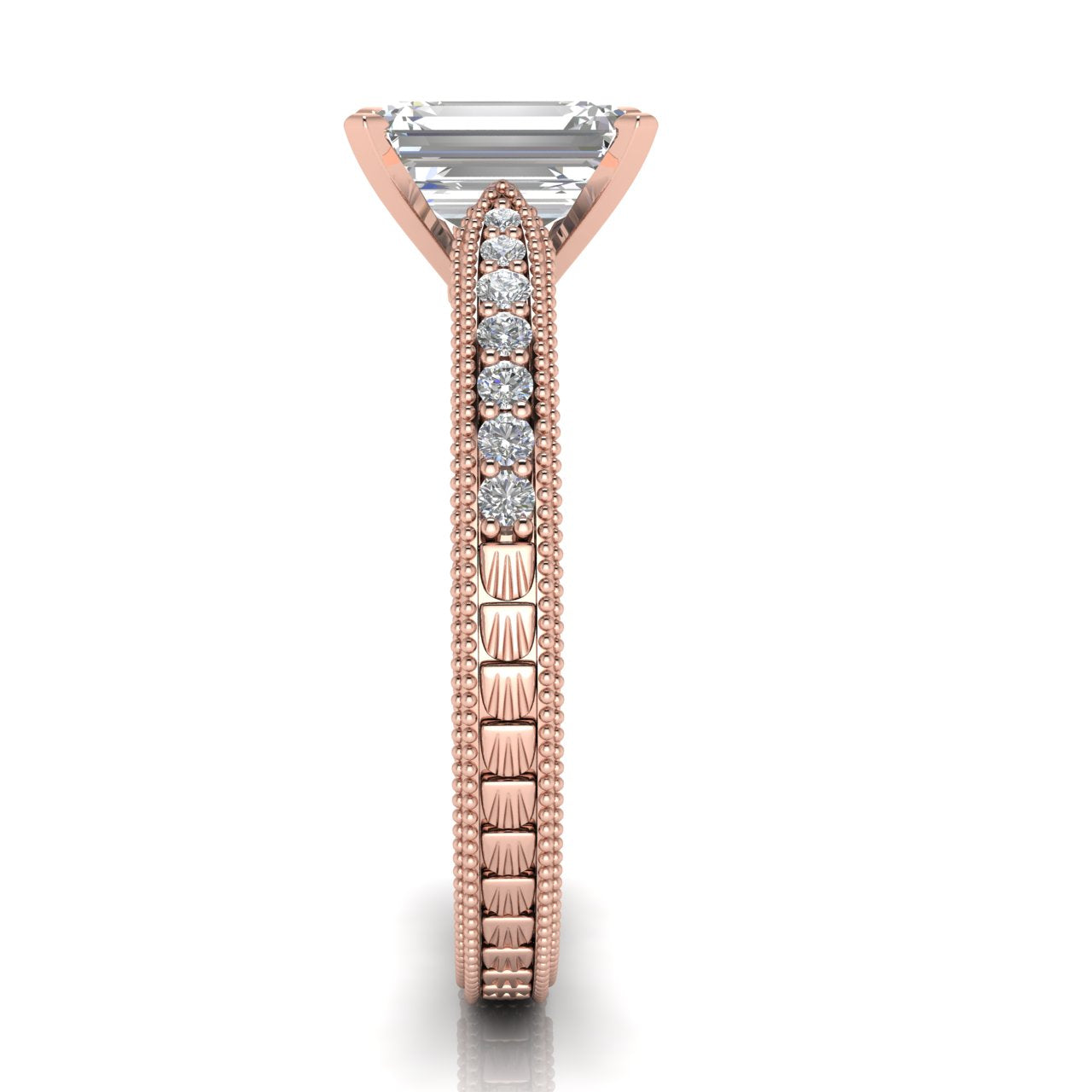 Tapered Vintage Inspired Emerald Cut Moissanite Engagement Ring