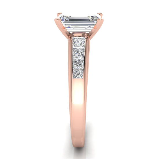 Princess Channel Set Emerald Cut Lab Diamond Engagement Ring