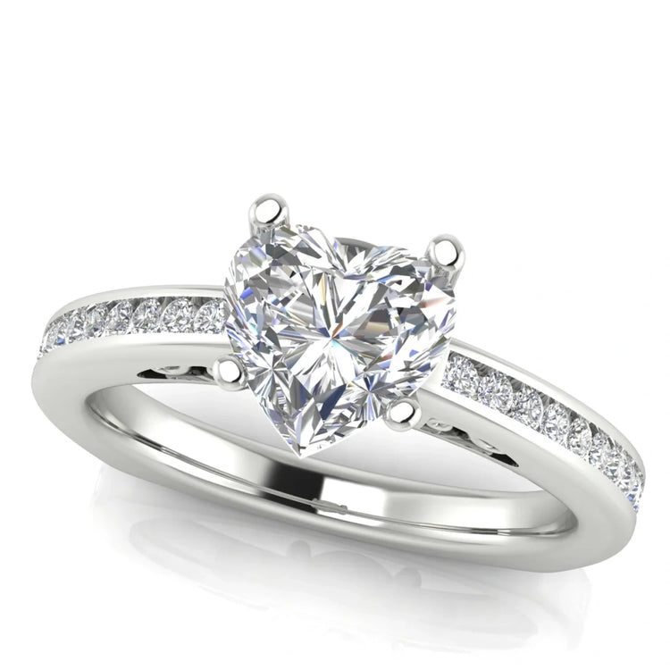 Euro Channel Set Heart Shaped Lab Diamond Engagement Ring