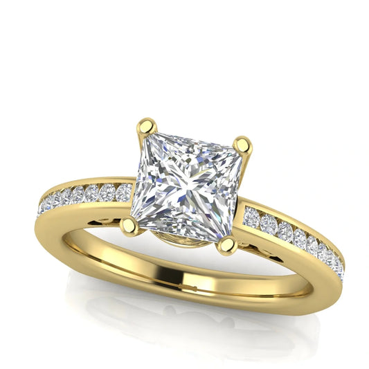 Euro Channel Set Princess Cut Lab Diamond Engagement Ring