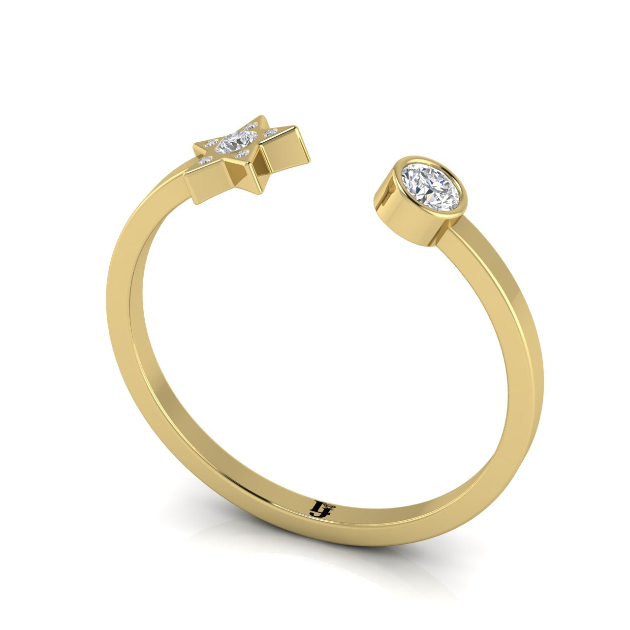 Bezel Set Open Moon And Star Moissanite Ring