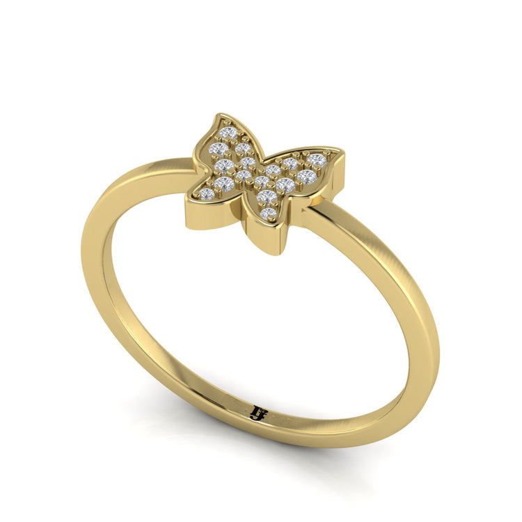 Pave Butterfly Gold Moissanite Ring