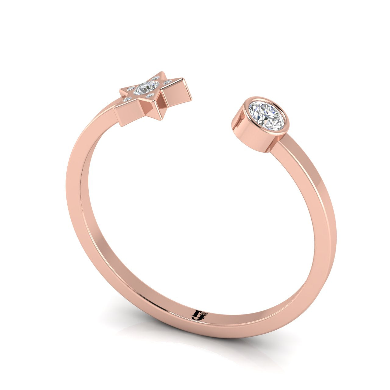 Bezel Set Open Moon And Star Moissanite Ring