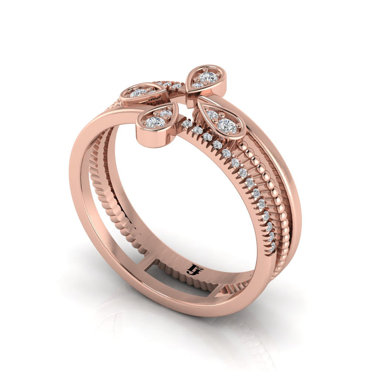 Four Pave Petal Moissanite Ring