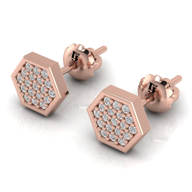 Honeycomb Hexagon Lab Diamond Stud Earrings