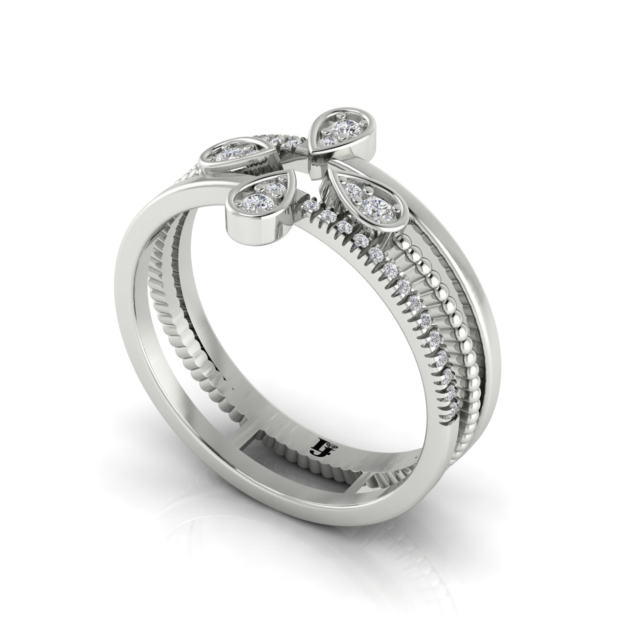 Four Pave Petal Moissanite Ring