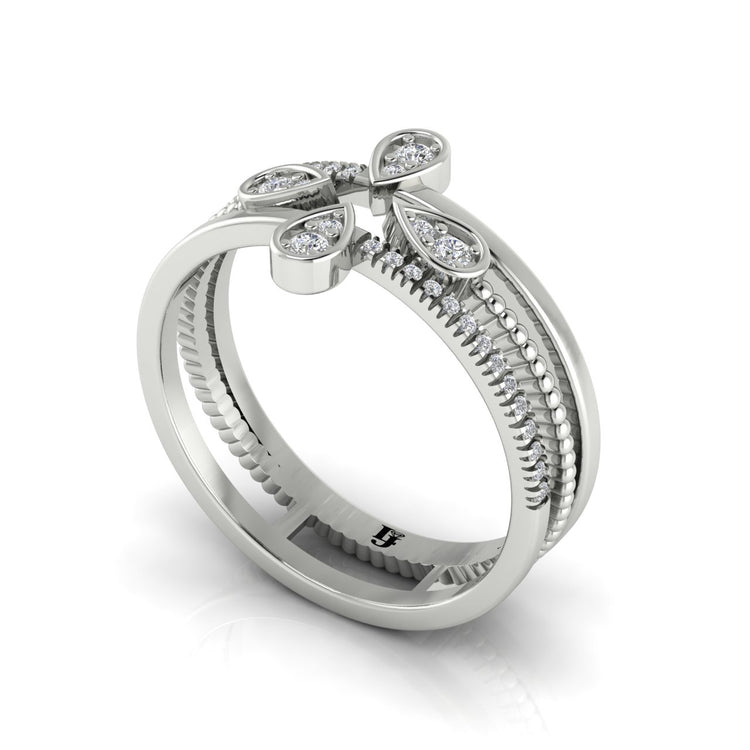Four Pave Petal Ring