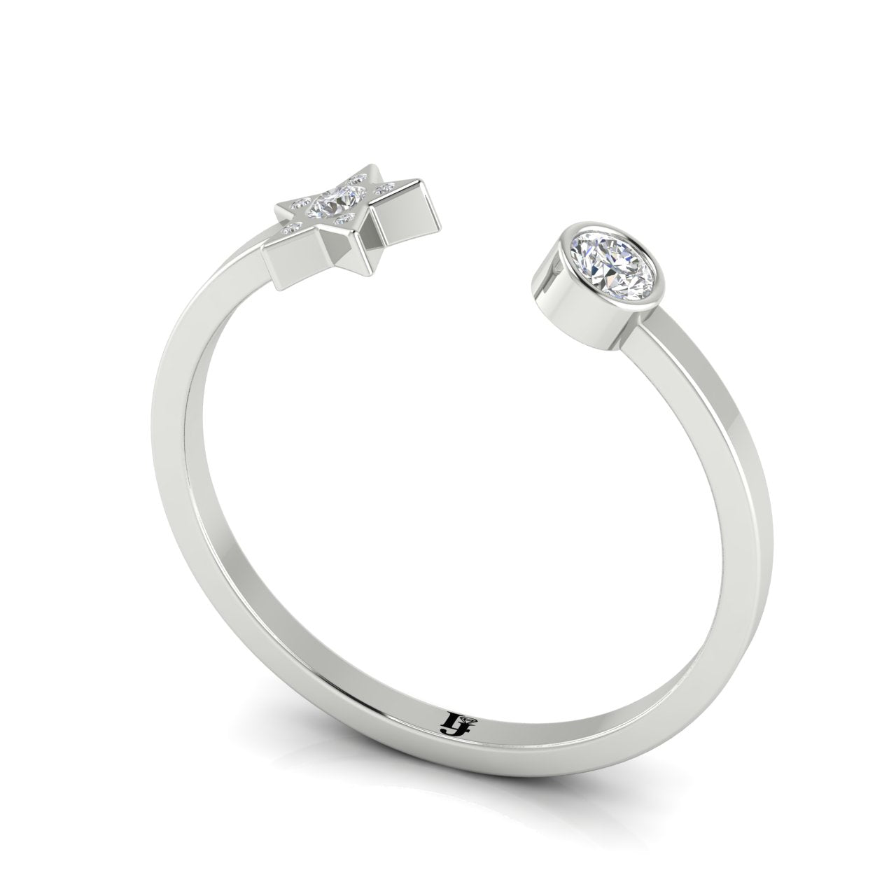 Bezel Set Open Moon And Star Moissanite Ring