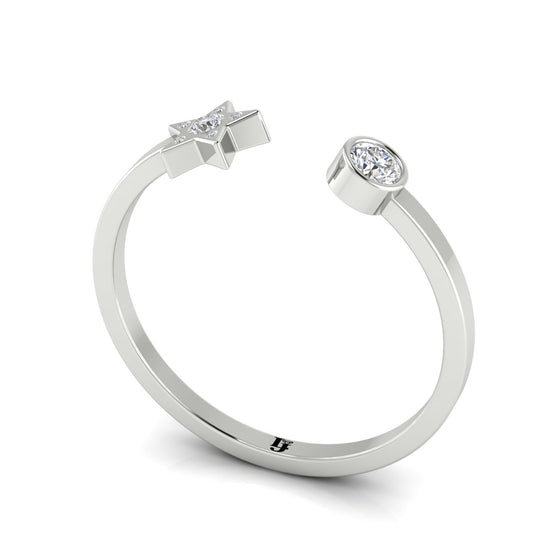 Bezel Set Open Moon And Star Moissanite Ring