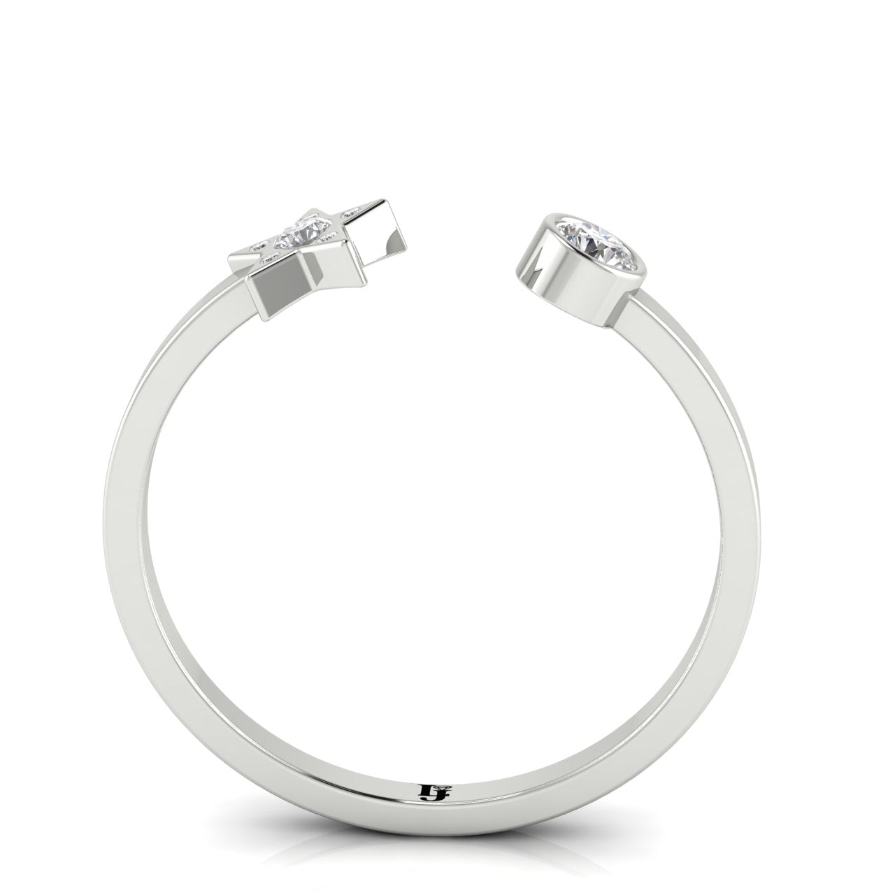 Bezel Set Open Moon And Star Moissanite Ring