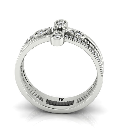 Four Pave Petal Moissanite Ring