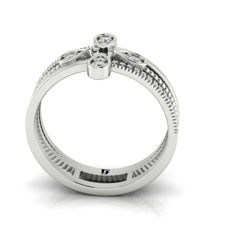 Four Pave Petal Moissanite Ring