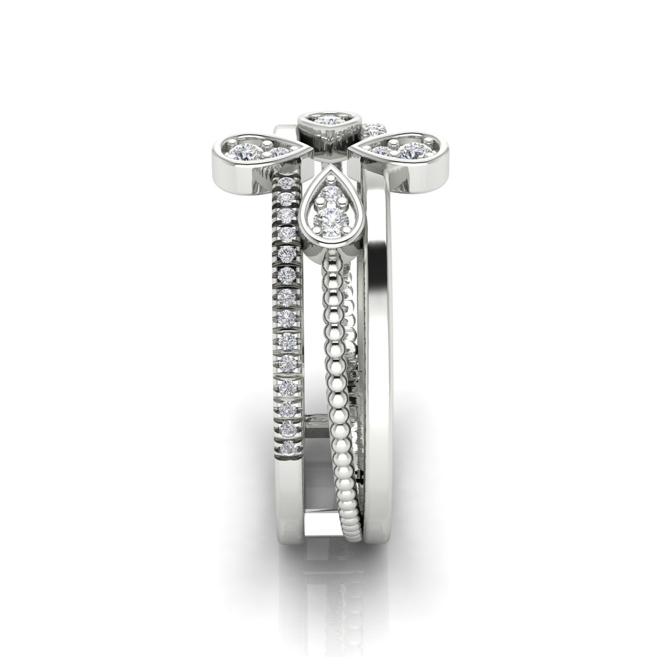 Four Pave Petal Moissanite Ring