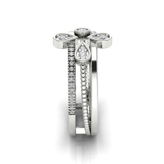Four Pave Petal Moissanite Ring