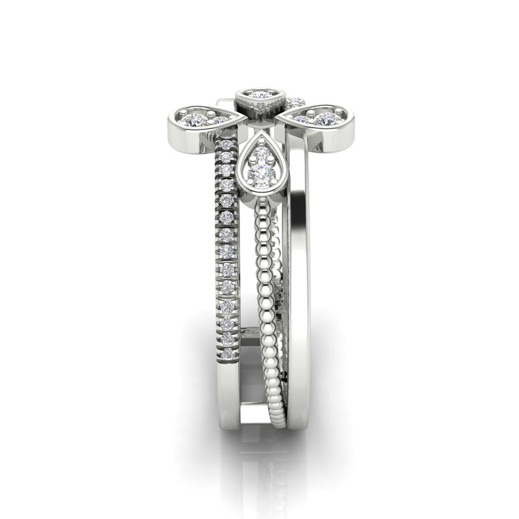 Four Pave Petal Moissanite Ring