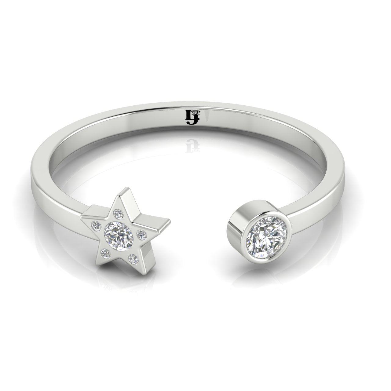Bezel Set Open Moon And Star Moissanite Ring