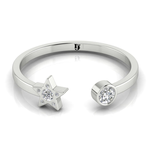 Bezel Set Open Moon And Star Moissanite Ring