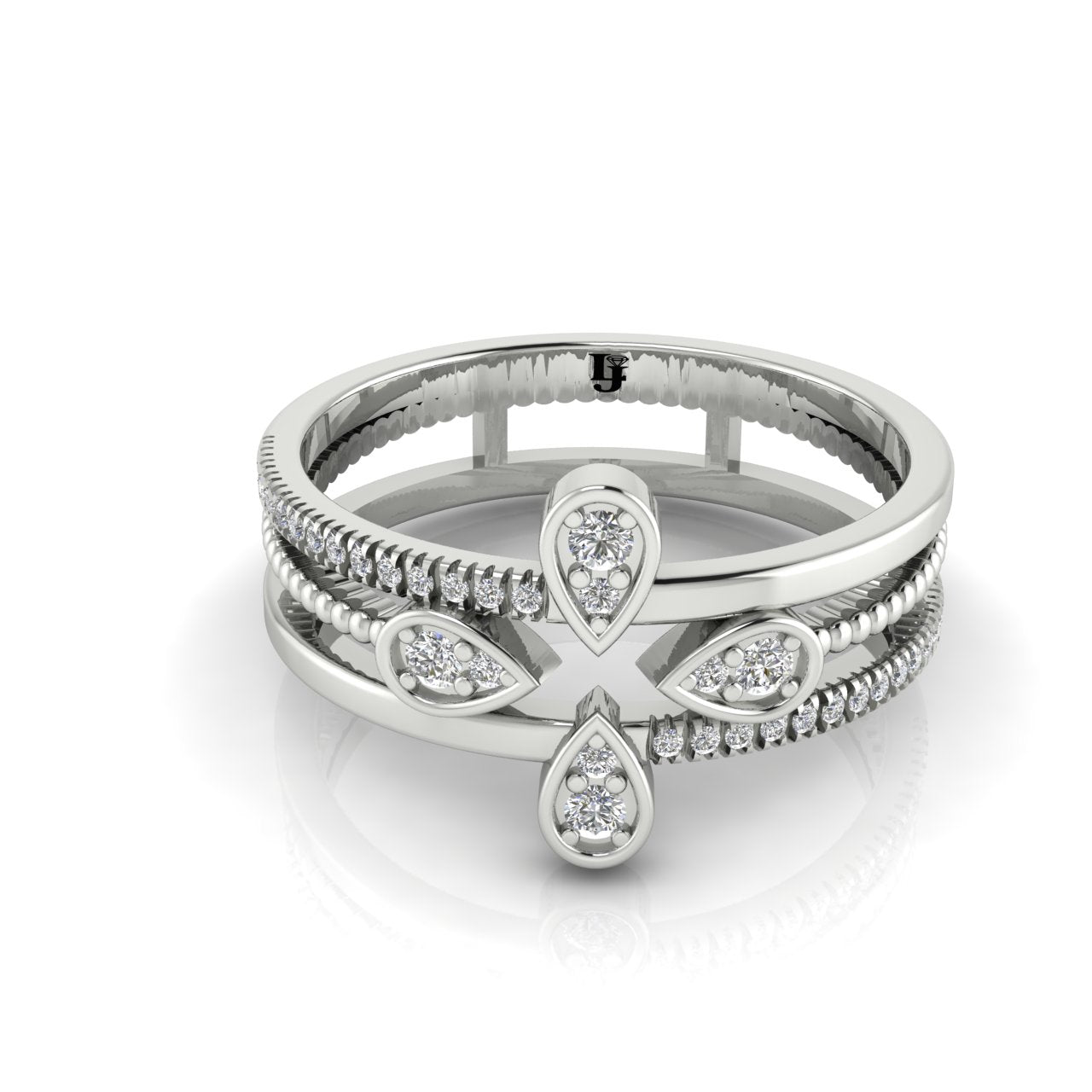 Four Pave Petal Moissanite Ring