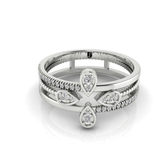 Four Pave Petal Moissanite Ring
