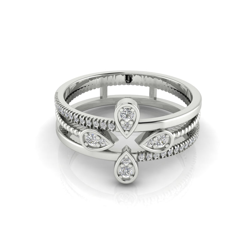 Four Pave Petal Moissanite Ring