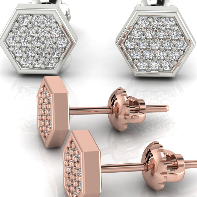 Honeycomb Hexagon Lab Diamond Stud Earrings