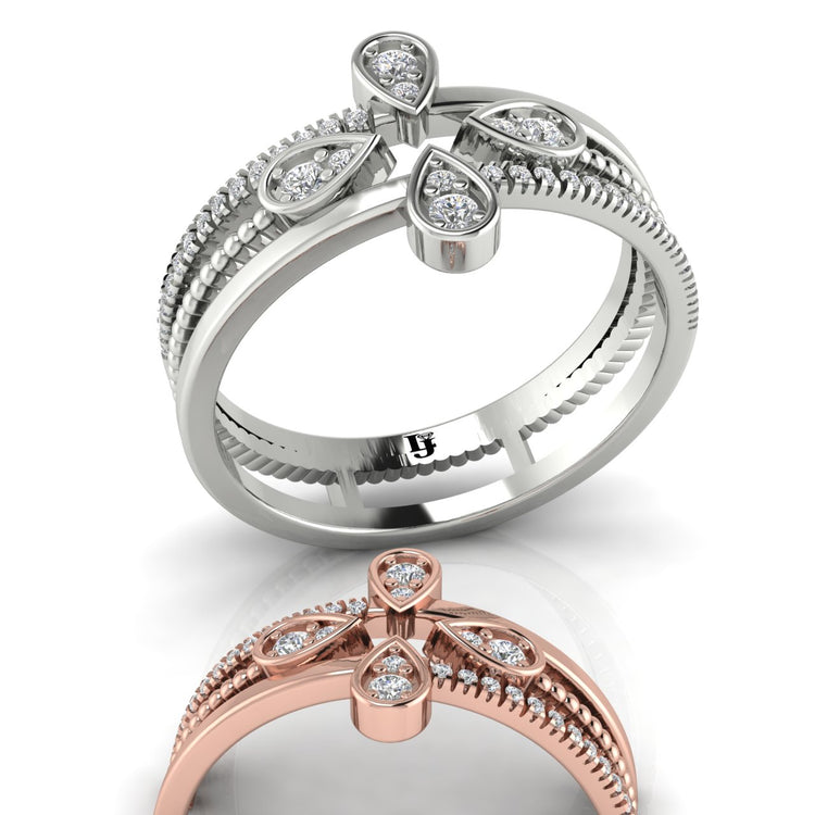 Four Pave Petal Moissanite Ring