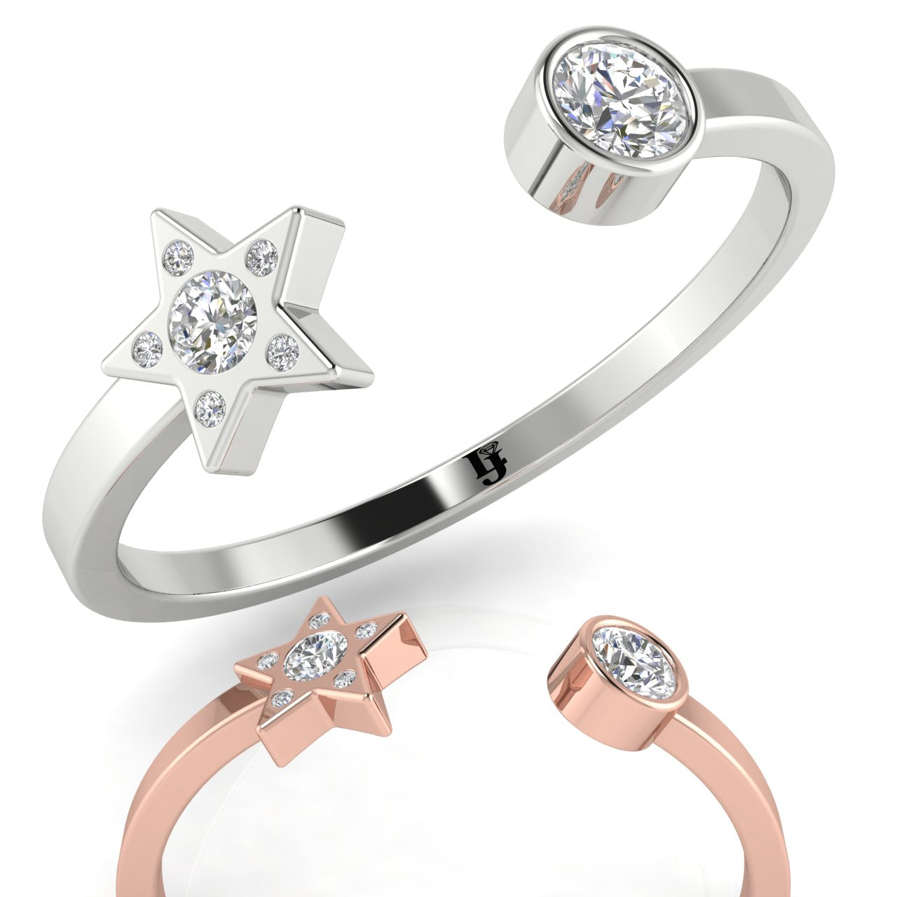 Bezel Set Open Moon And Star Moissanite Ring