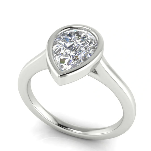 Floating Bezel Pear Shaped Lab Diamond Engagement Ring