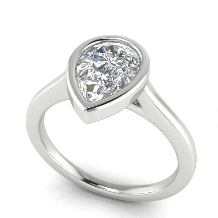Floating Bezel Pear Shaped Lab Diamond Engagement Ring