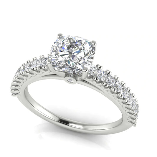 Floating Pave Cushion Cut Lab Diamond Engagement Ring