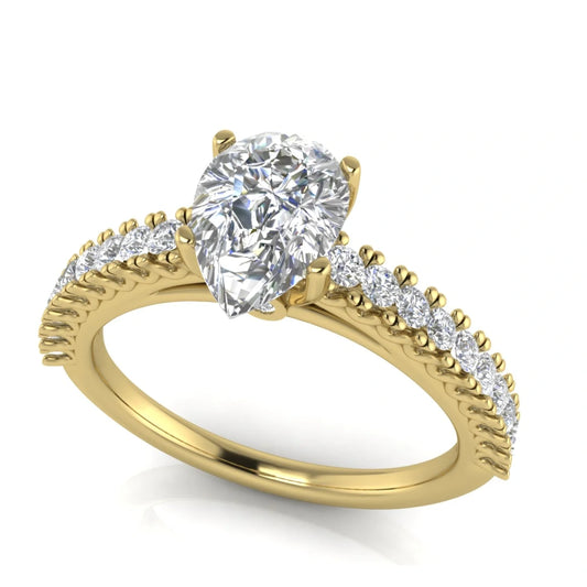 Floating Pave Pear Shaped Lab Diamond Engagement Ring