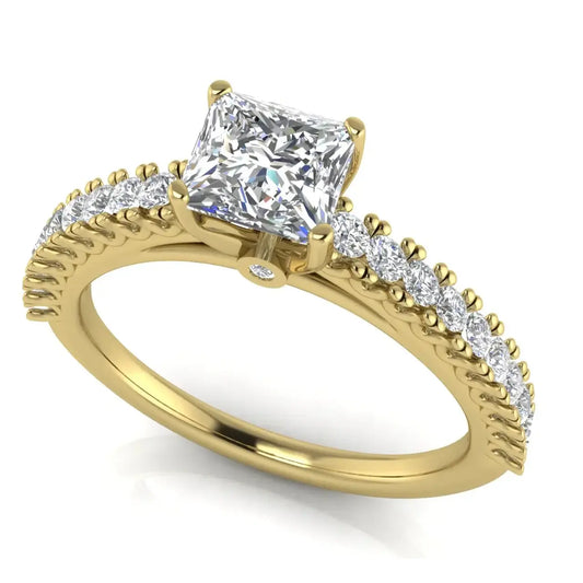 Floating Pave Princess Cut Lab Diamond Engagement Ring