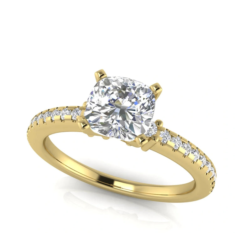 Floating Shoulder Cushion Cut Lab Diamond Engagement Ring