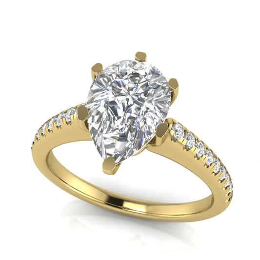 French Pave Pear Shaped Lab Diamond Engagement Ring