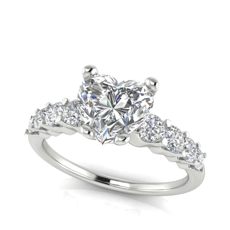 Graduated Pave Heart Shaped Lab Diamond Engagement Ring