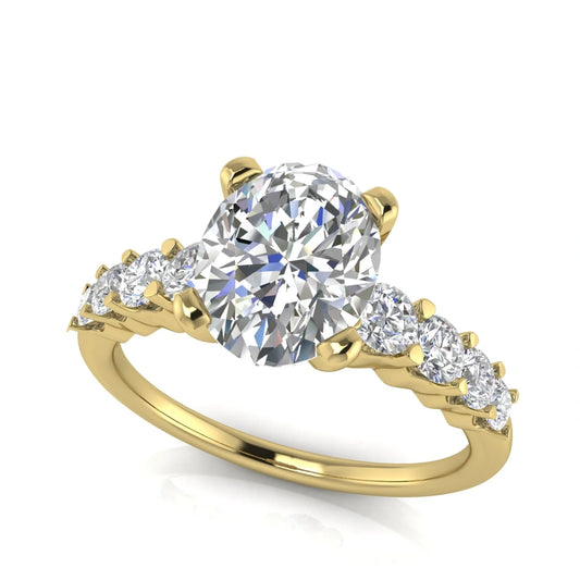 Graduated Pave Oval Lab Diamond Engagement Ring