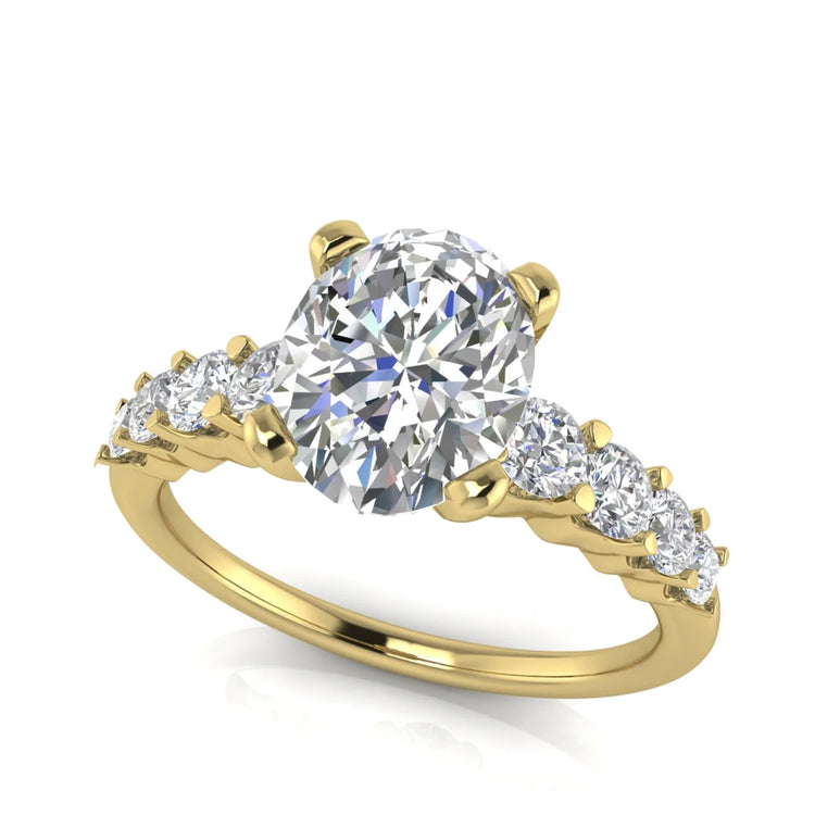 Graduated Pave Oval Lab Diamond Engagement Ring