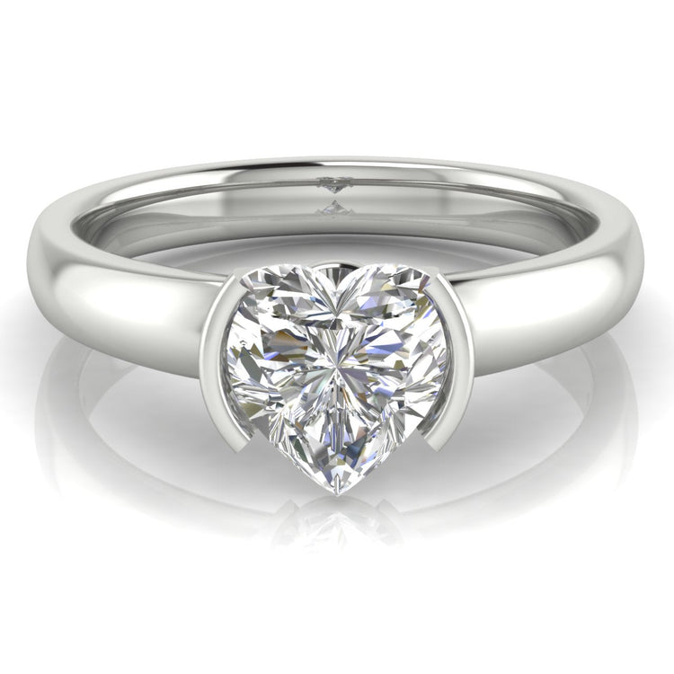 Half Bezel Floating Heart Shaped Lab Diamond Engagement Ring