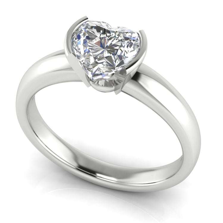 Half Bezel Floating Heart Shaped Lab Diamond Engagement Ring