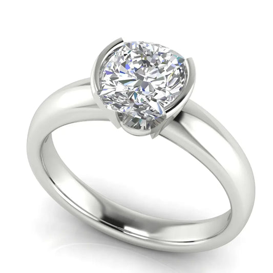 Half Bezel Floating Cushion Cut Lab Diamond Engagement Ring