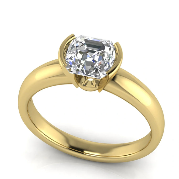 Half Bezel Floating Emerald Cut Lab Diamond Engagement Ring