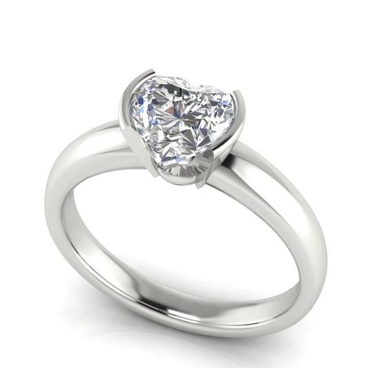 Half Bezel Floating Heart Shaped Lab Diamond Engagement Ring