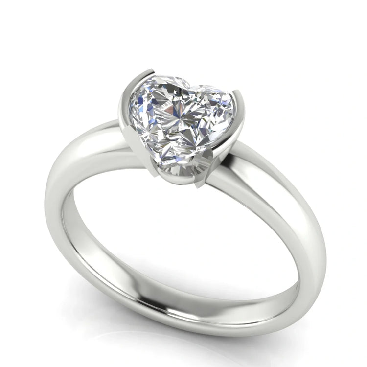 Half Bezel Floating Heart Shaped Lab Diamond Engagement Ring