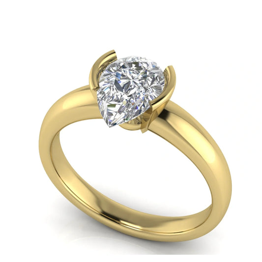 Half Bezel Floating Pear Shaped Lab Diamond Engagement Ring