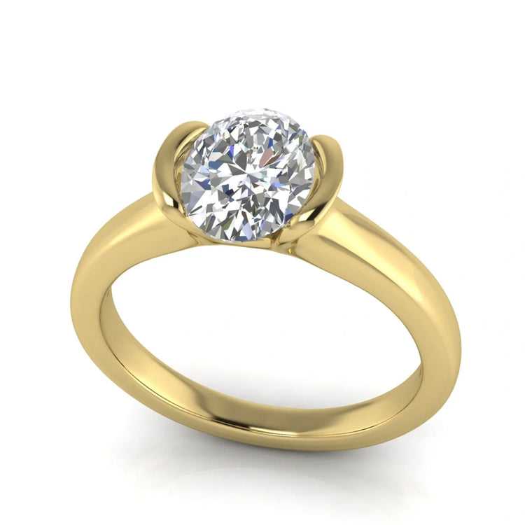Half Bezel Oval Lab Diamond Engagement Ring