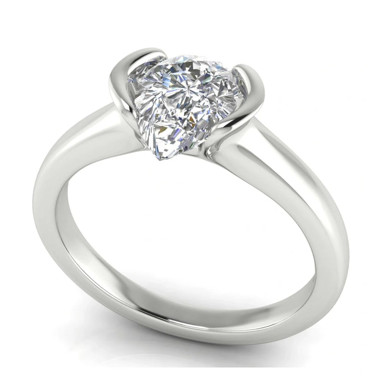 Half Bezel Pear Shaped Lab Diamond Engagement Ring