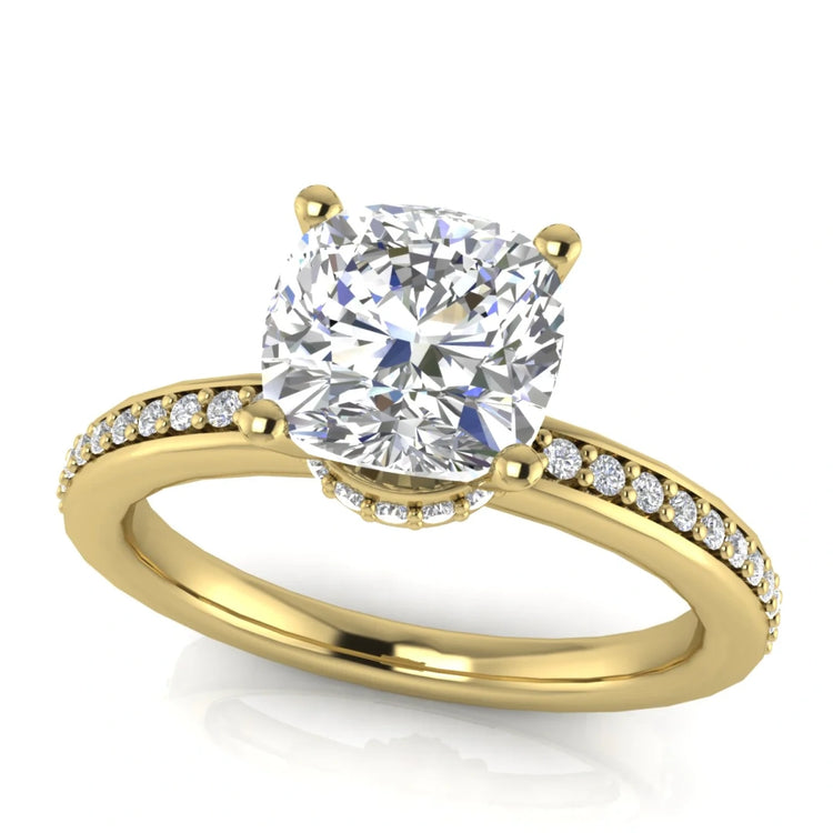Hidden Halo Cushion Cut Lab Diamond Engagement Ring